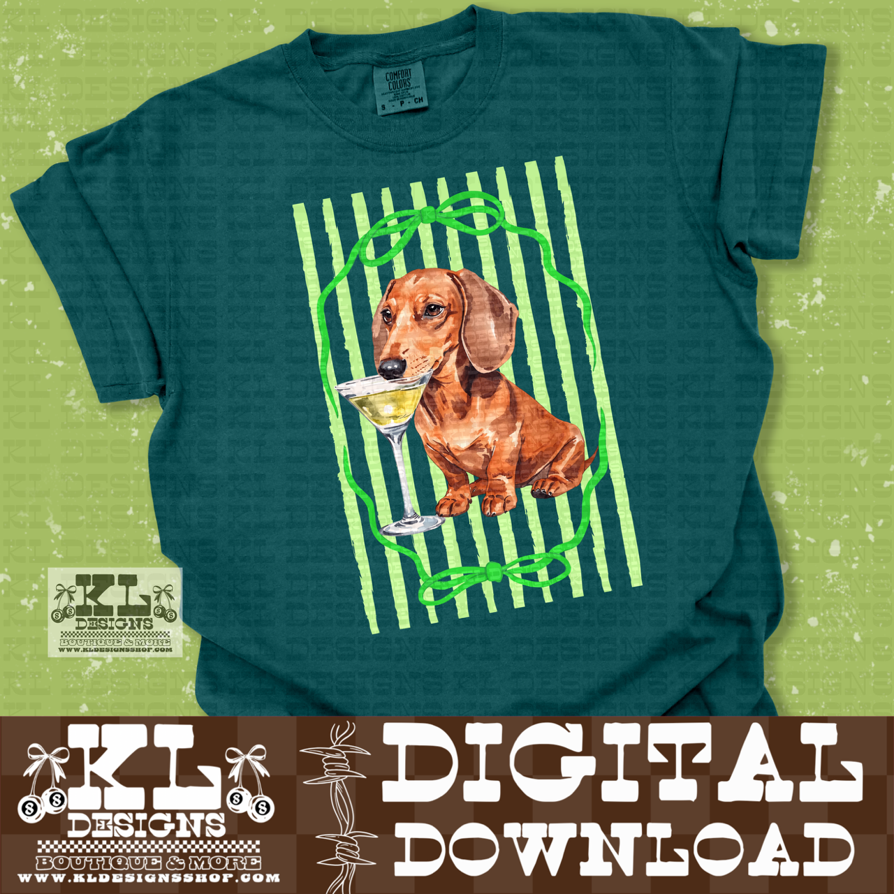 Green Stripes Weenie Martini | Digital Download