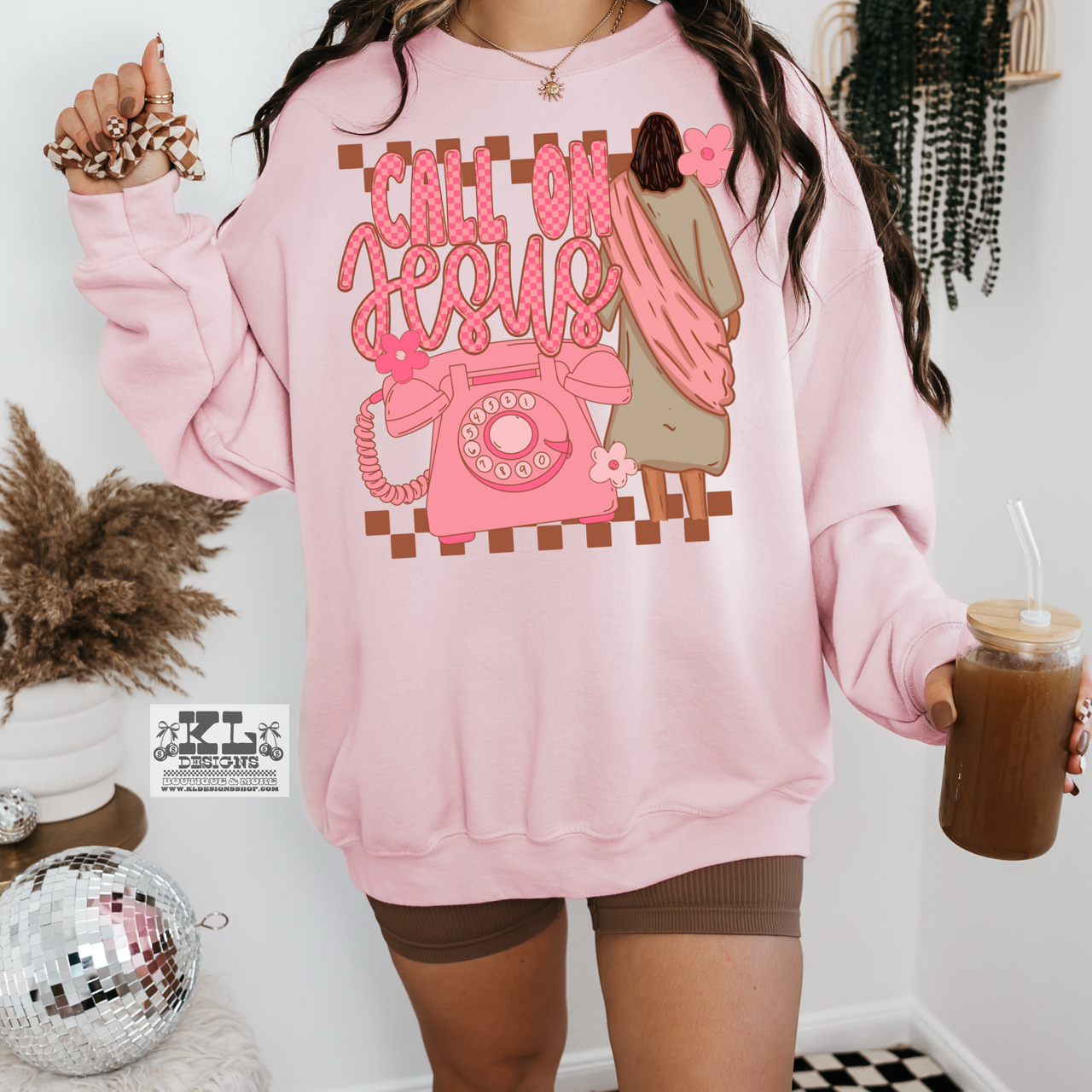 Pink Checkered Call On Jesus Telephone