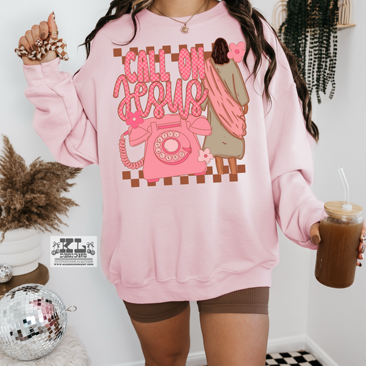 Pink Checkered Call On Jesus Telephone