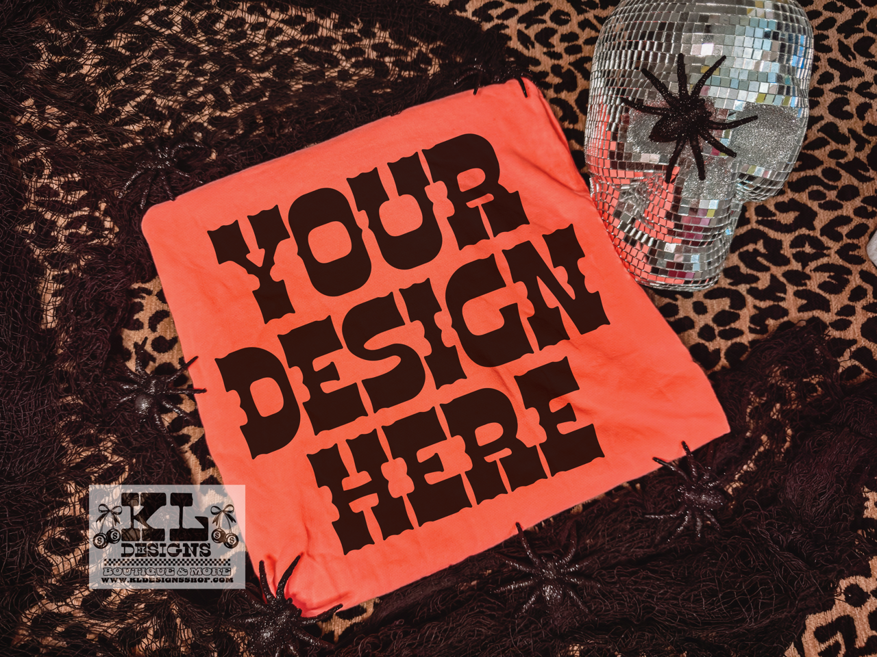 Neon Red Orange Tee Halloween Spooky Spiders & Leopard Mockup (digital download)