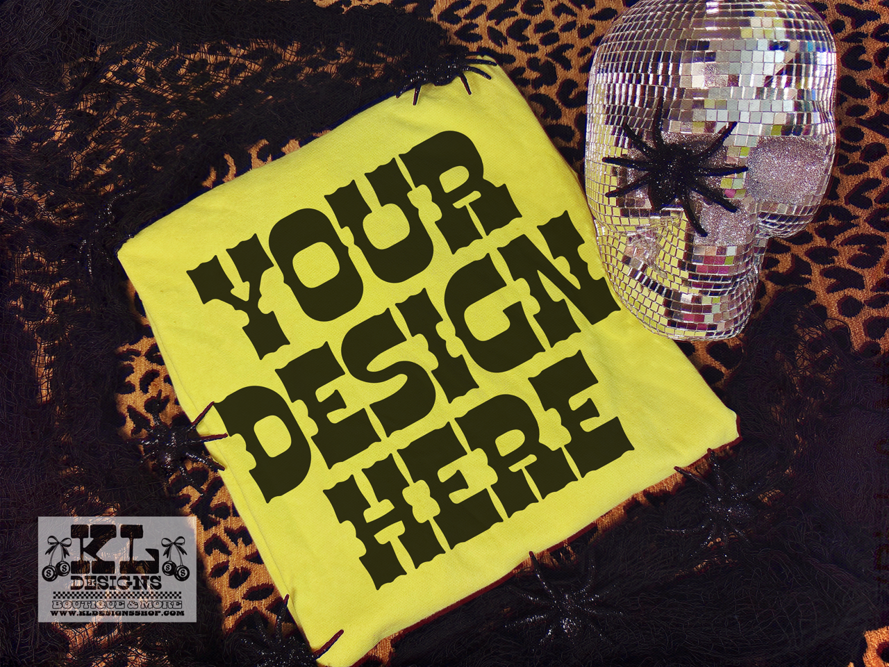 Neon Lemon Tee Halloween Spooky Spiders & Leopard Mockup (digital download)