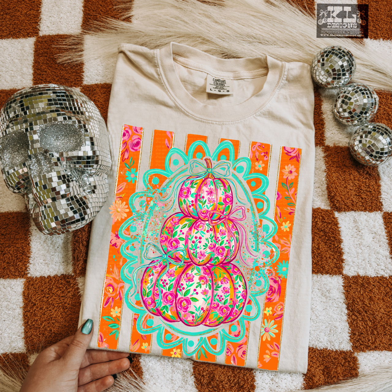 Floral Girly Stripes Pumpkin Stack