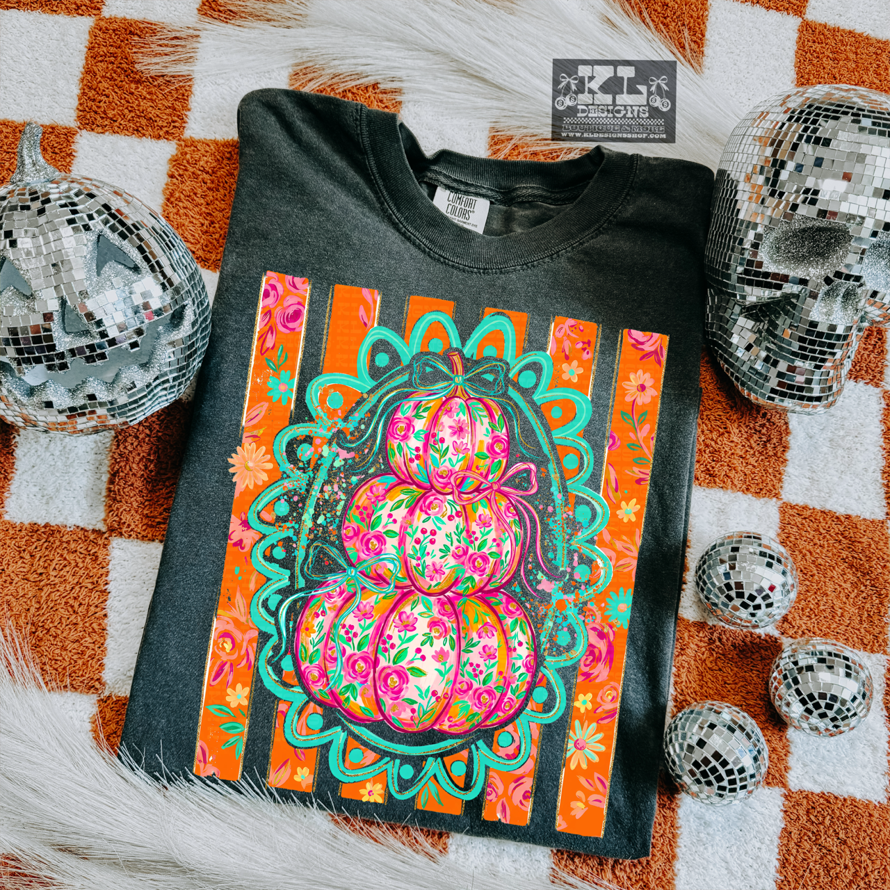 Floral Girly Stripes Pumpkin Stack