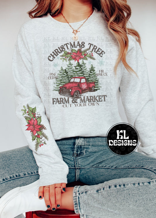 Red Christmas Tree Farm & Market W/ Sleeve Design