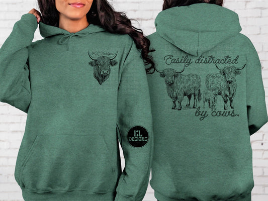 Easily Distracted Cows | Front & Back - Hoodie