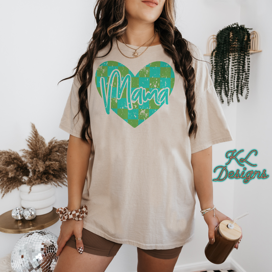 Blue/Green Checkered Mama Heart