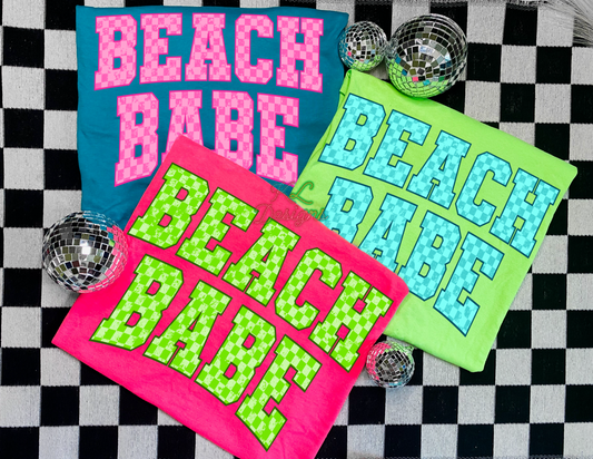 Checkered Neon Beach Babe Tee’s