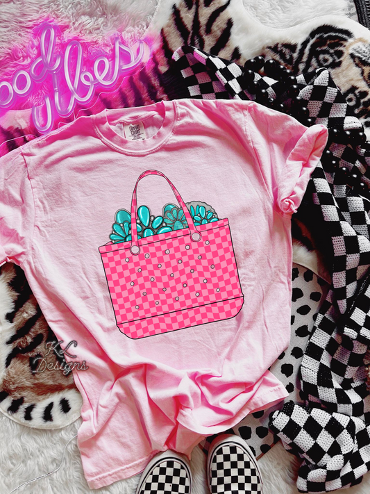 Pink Checkered Summer Bag Tee (preorder)