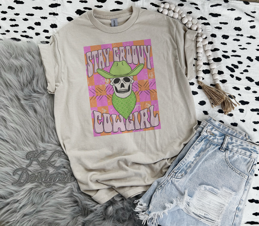 Stay Groovy Cowgirl Skull (sublimation)