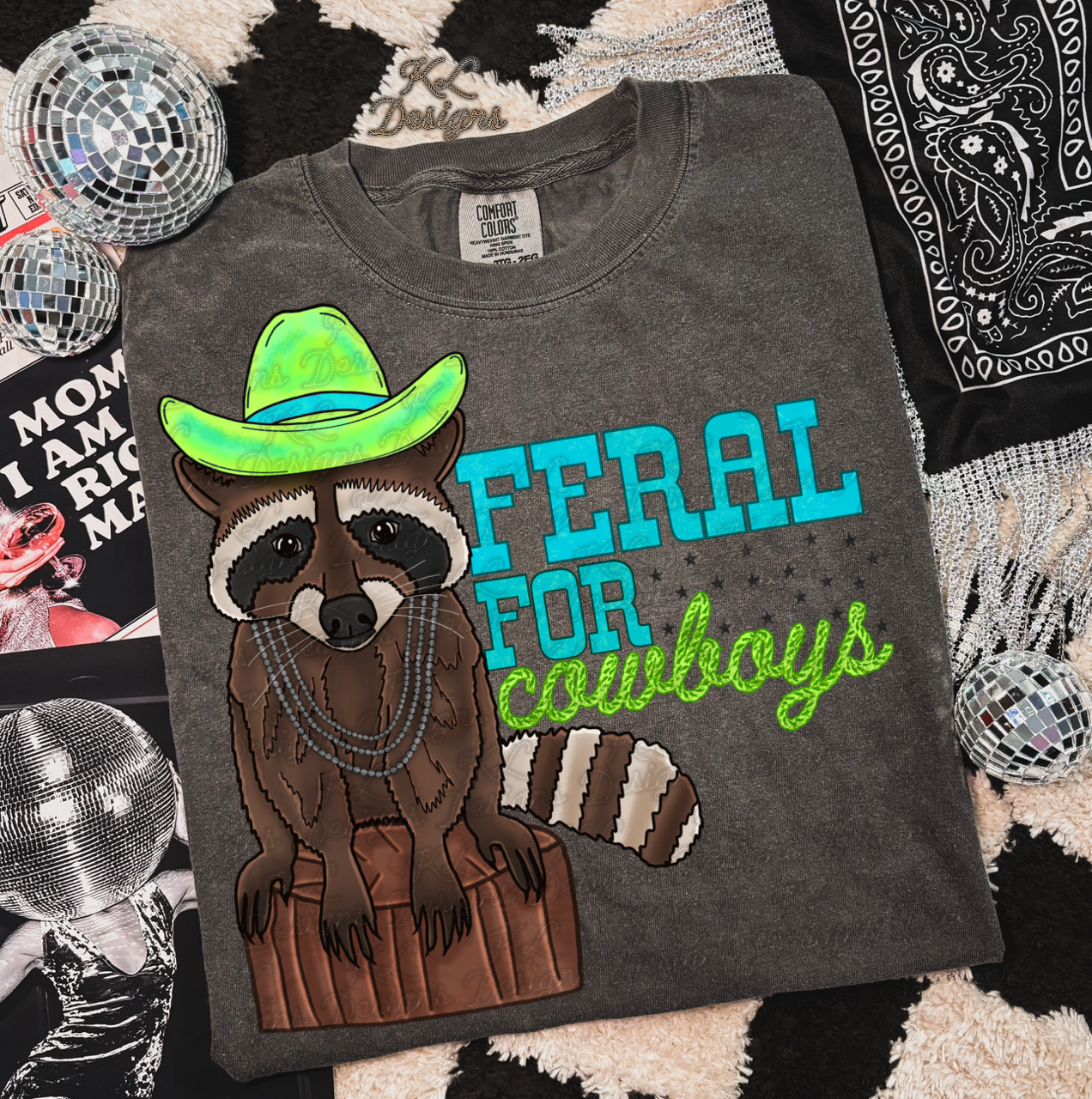 Feral For Cowboys Raccoon / Green&Blue (preorder)