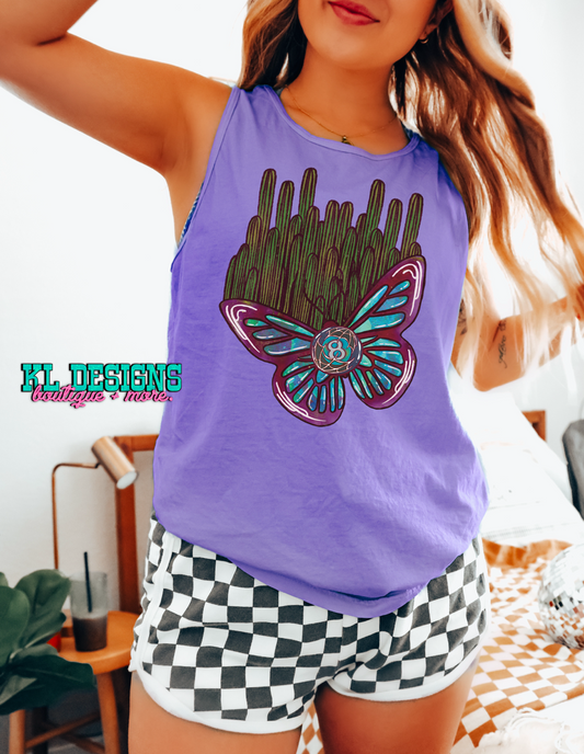 Western Grunge Cactus Butterfly Tank- (preorder)