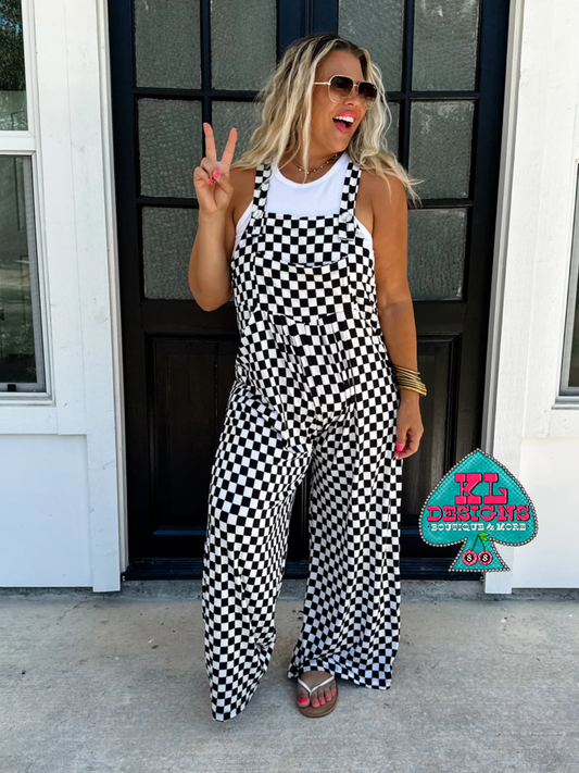 Flowy Checkered Boho Overalls (preorder)