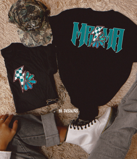 Blue Edgy Jewel Mama - front & back