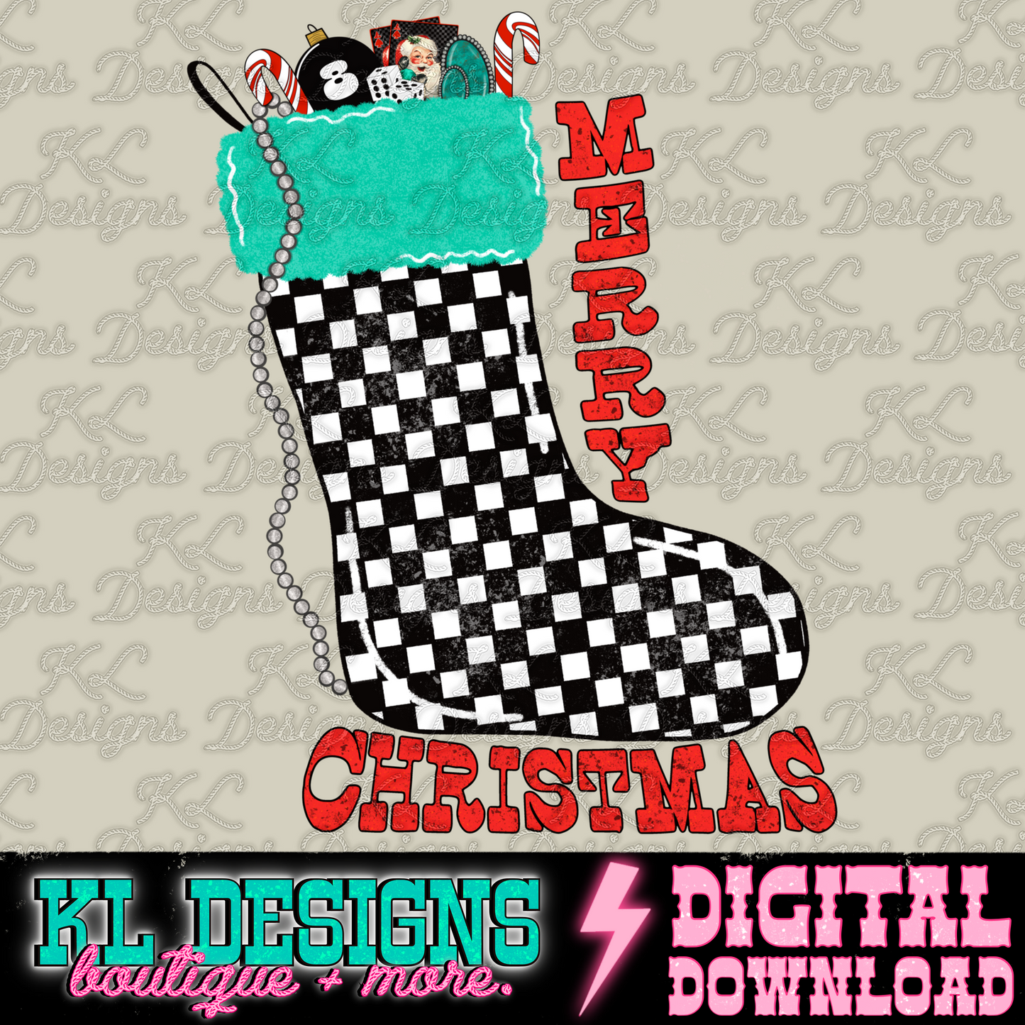 Merry Christmas Checkered Stocking | Digital Download