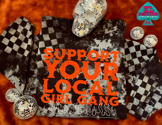 Support Local Girl Gang  - Bleached Acid Checkered Sweatshirt