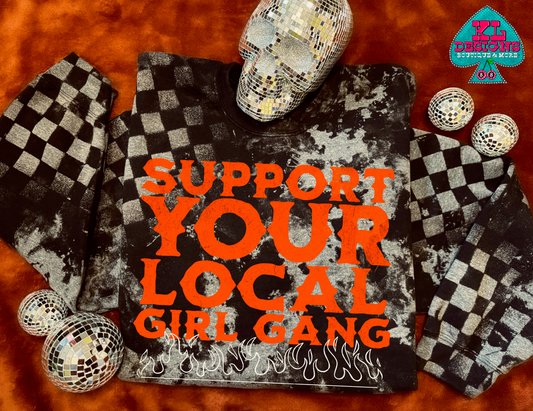 Support Local Girl Gang - Bleached Acid Checkered Sweatshirt