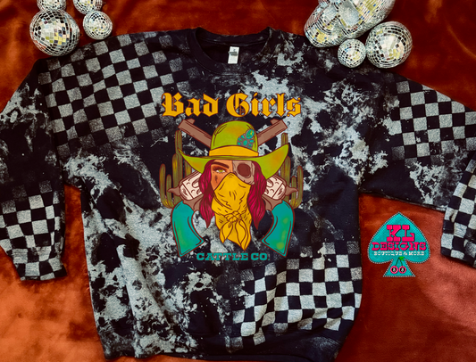 Bad Girls Cattle Co - Bleached Acid Checkered Sweatshirt