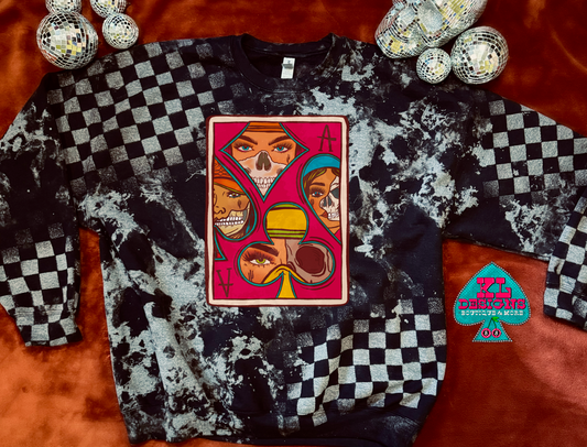 Western Baddies Card - Bleached Acid Checkered Sweatshirt