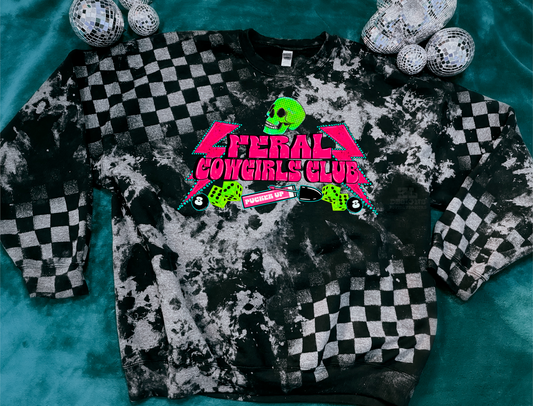 Feral Cowgirls Club - Bleached Acid Checkered Sweatshirt