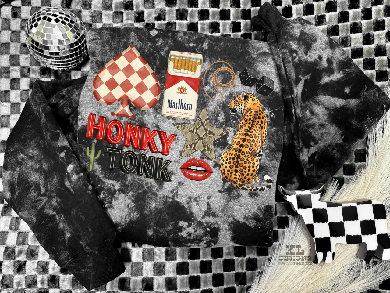 Honky Tonk Leopard Collage - Acid Bleached Sweatshirt