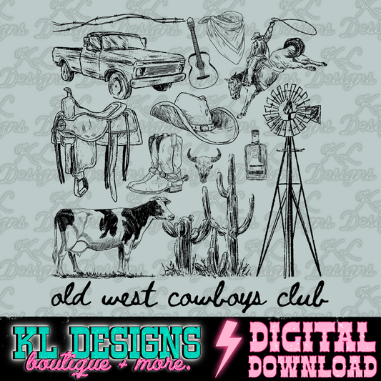 Old West Cowboys Club Collage | Digital Download