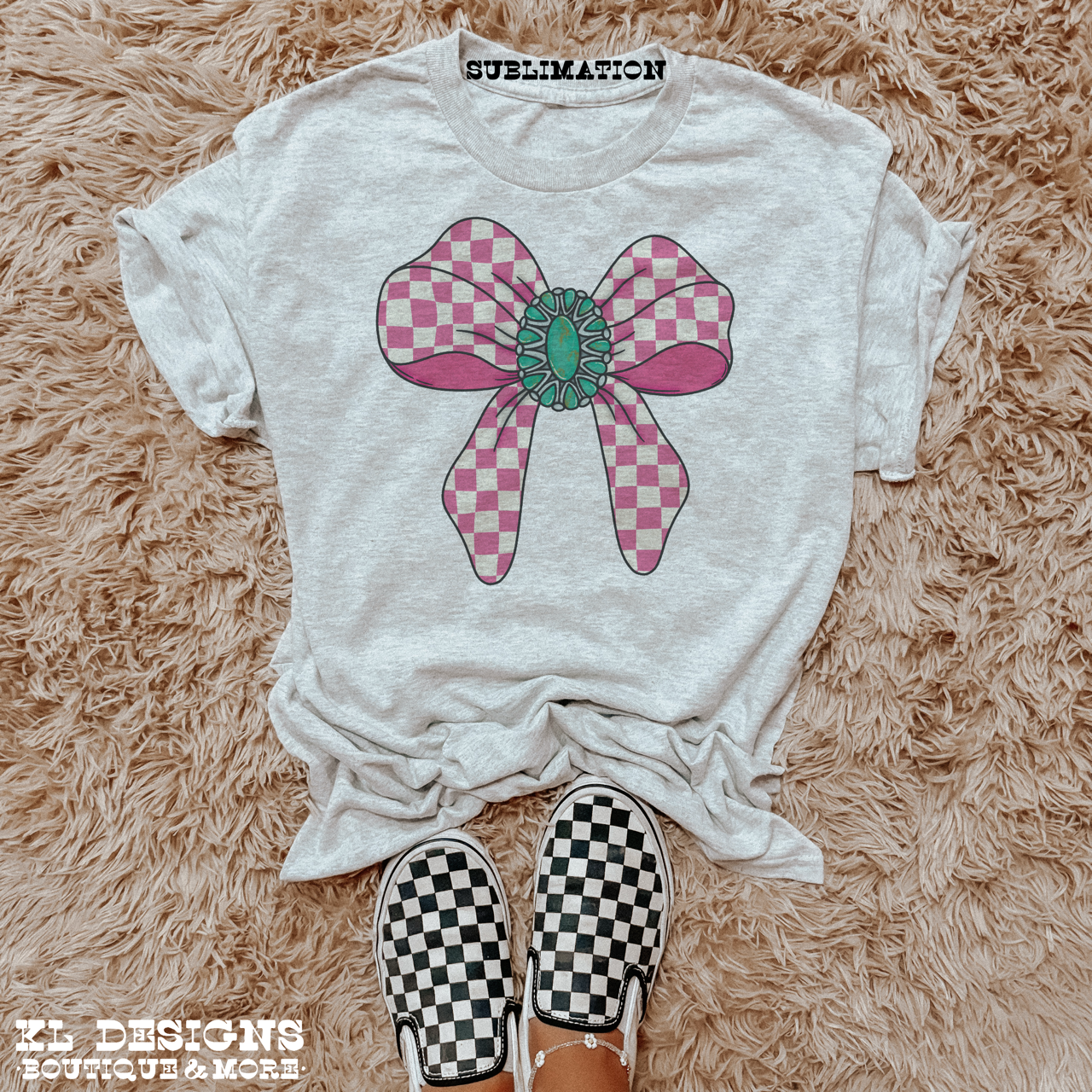 Pink Checkered Turquoise Bow