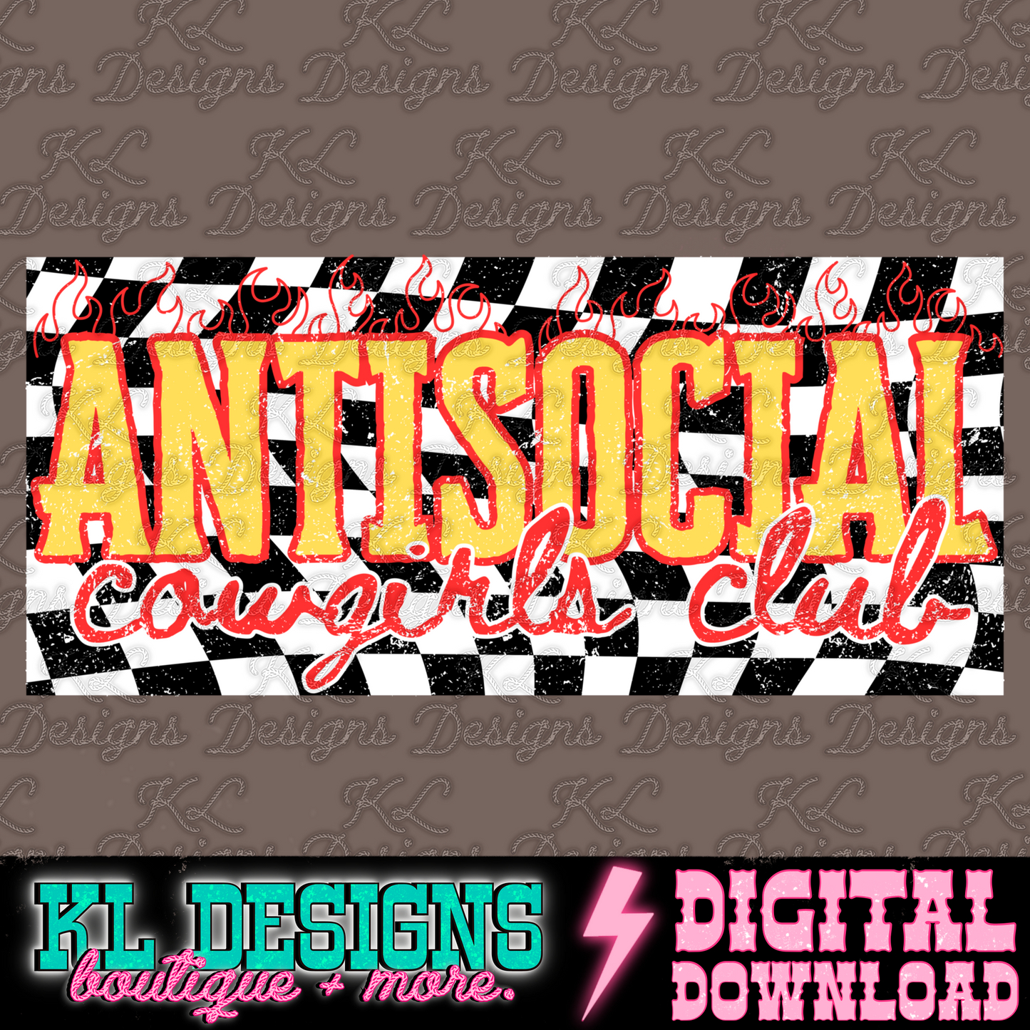 Edgy Checkered Antisocial Club Yellow | Digital Download