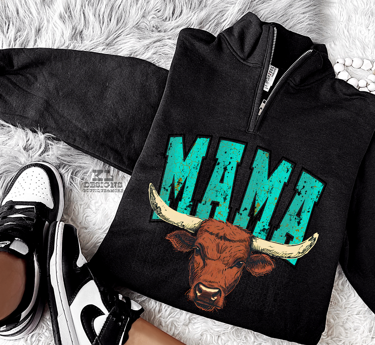 Varsity Turquoise Bull Mama (Quarter Zip)