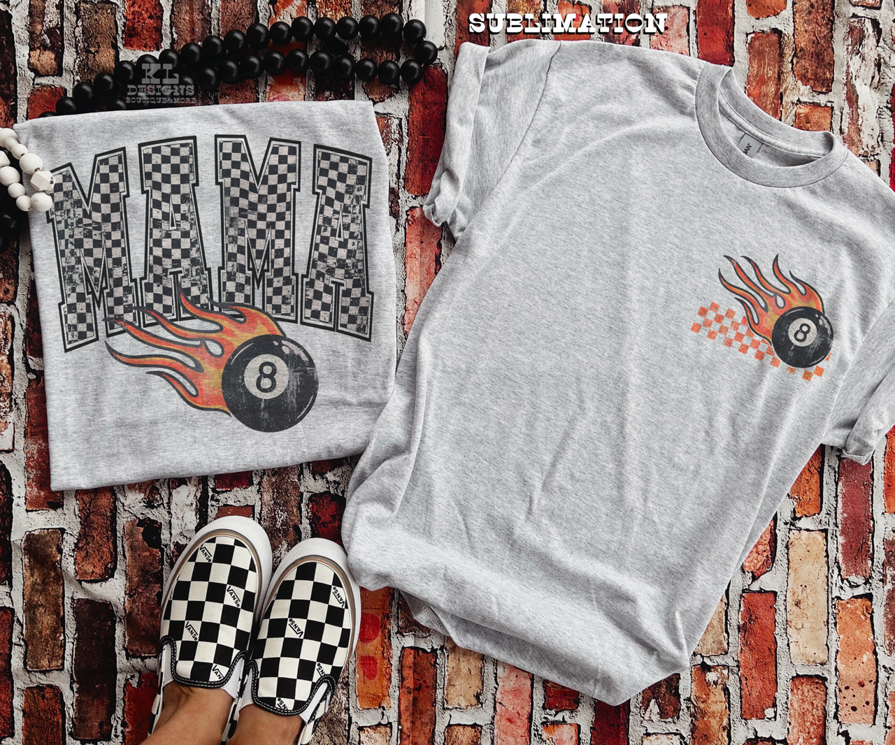 Checkered Mama Flamin’ 8 Ball (front&back)