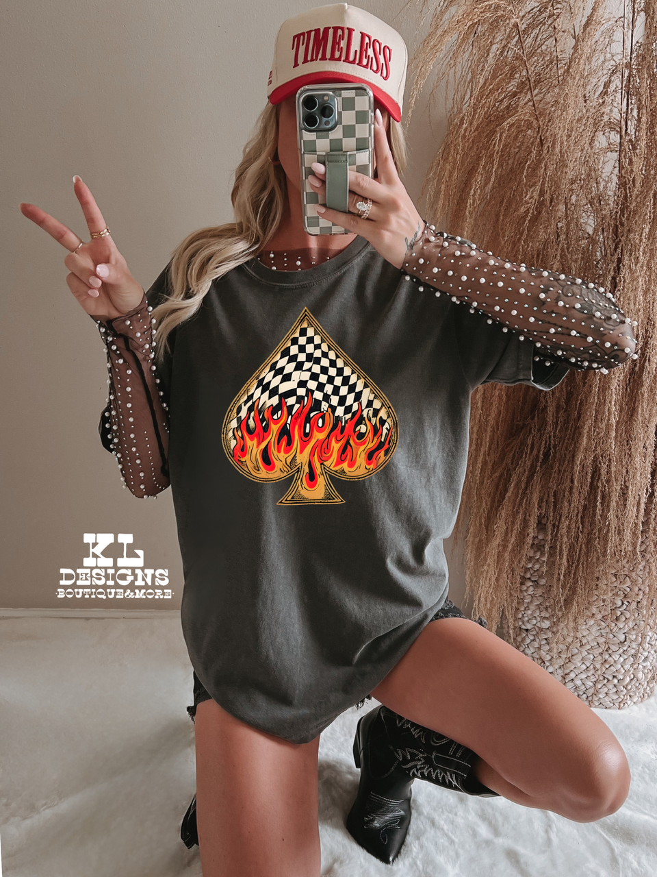 Vintage Flaming Checkered Spade
