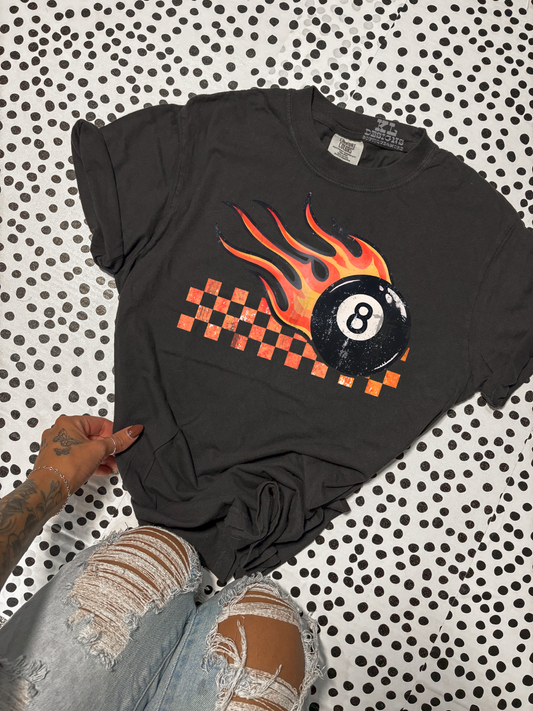 Distressed Checkers & Flames 8 Ball