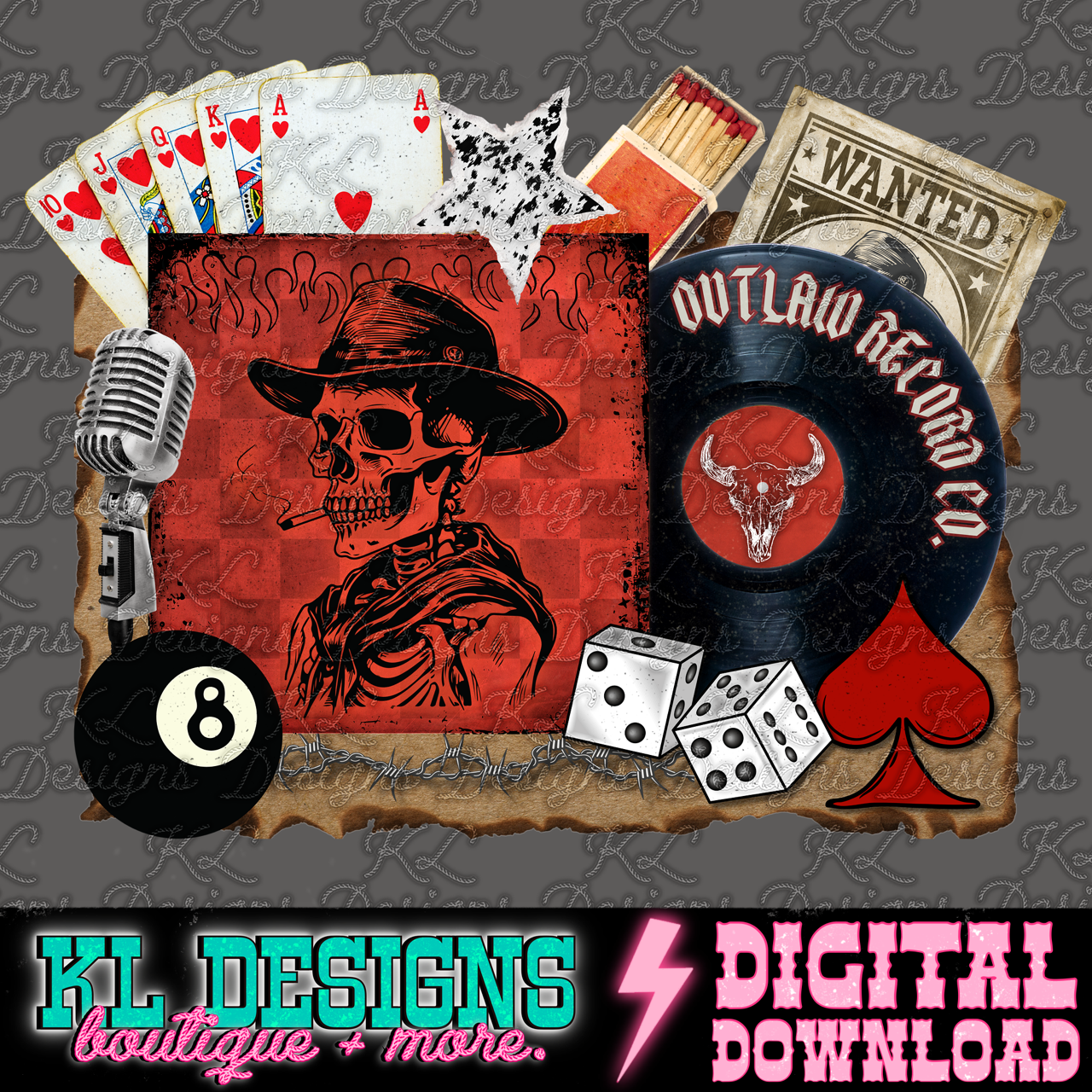 Outlaw Skeleton Record Collage | Digital Download