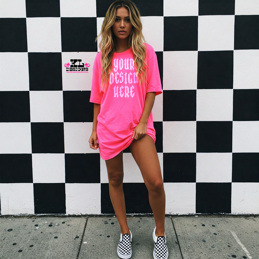 Neon Pink Comfort Colors Tee Mock