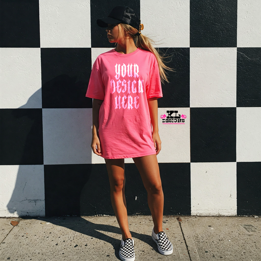 Neon Pink Comfort Colors Tee Mock