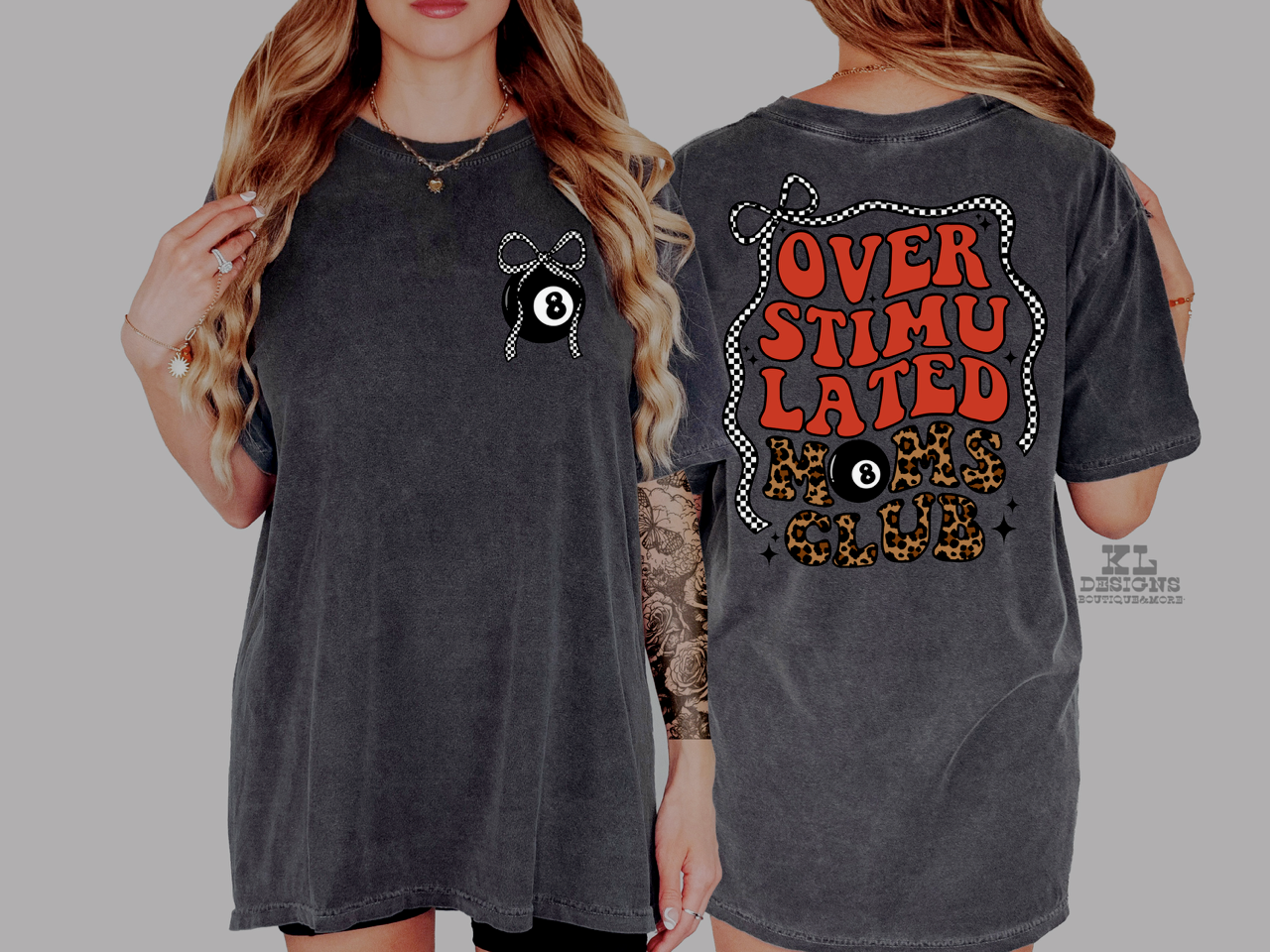 Overstimulated Leopard 8 Ball Moms Club - front&back