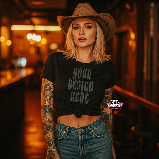 Black Tee Cowgirl Mock