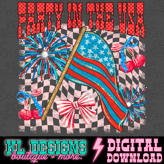 USA Party Checkered Collage - pink | Digital Download