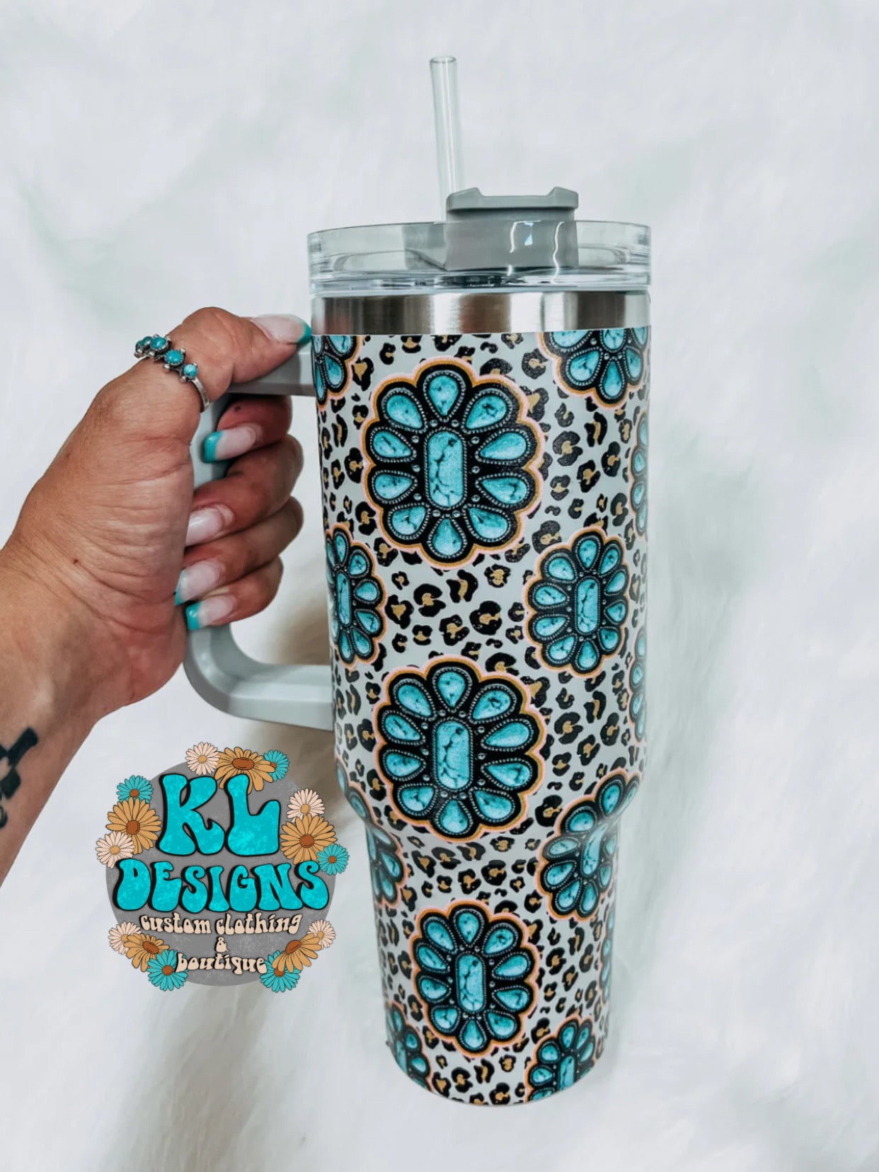 Turquoise Leopard 40oz Tumbler