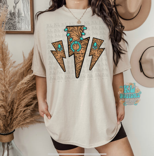 Leather And Turquoise Bolts Tee