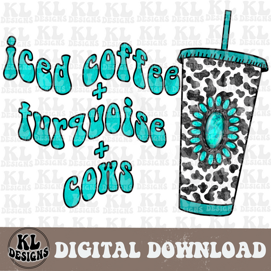 Iced coffee, turquoise, and cows | Digital Download